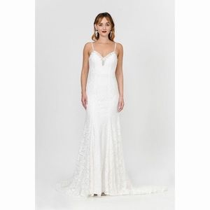 Sexy Lace White Dress with Long Train